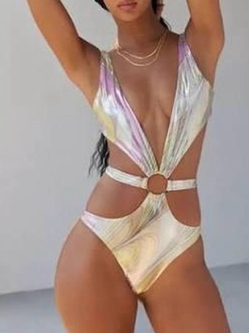 Oceanus Iridescent Pastel One-Piece Cutout “Monokini” Swimsuit